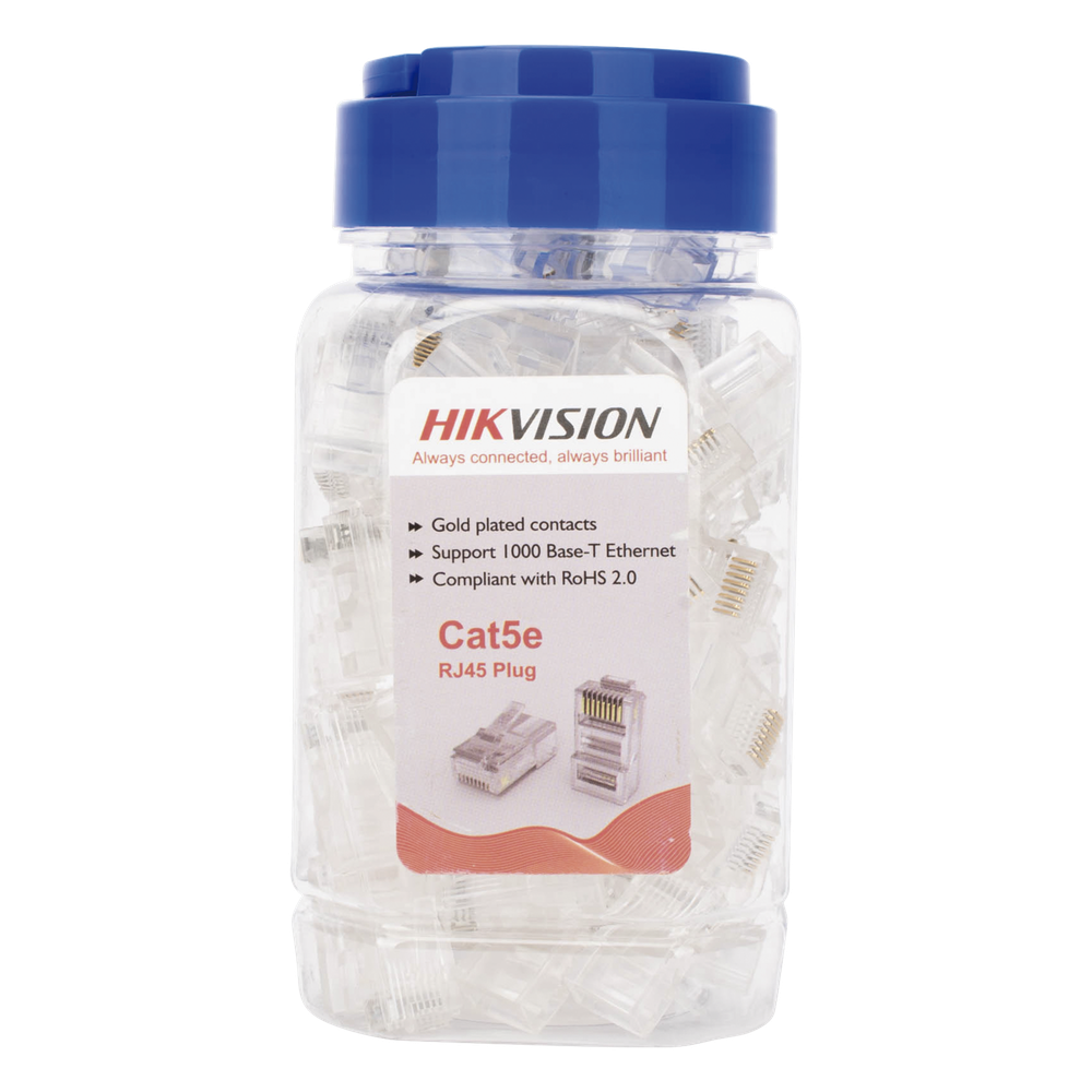 Bote con 100 Piezas de Plug Modular RJ45 / Cat 5e / Chapado en Oro a 15 Micras / Sin Blindaje / Facil Instalación / Uso Interior / Soporta Norma TIA-568B / Cumple con RoHS 2.0