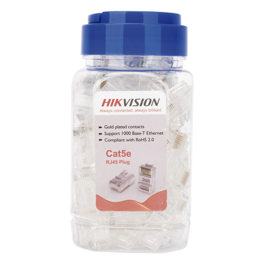 Bote con 100 Piezas de Plug Modular RJ45 / Cat 5e / Chapado en Oro a 15 Micras / Sin Blindaje / Facil Instalación / Uso Interior / Soporta Norma TIA-568B / Cumple con RoHS 2.0