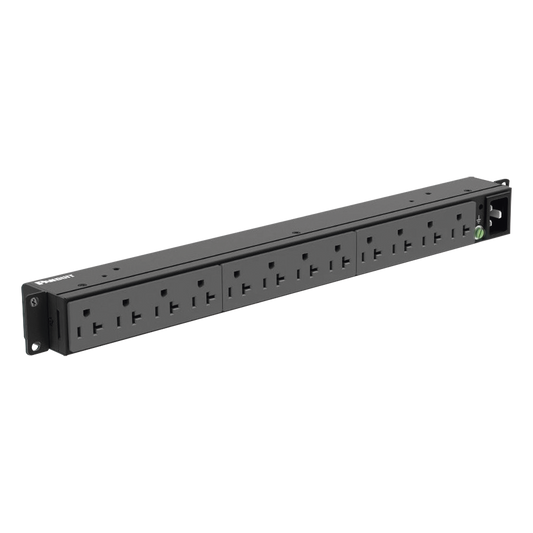 PDU Básico para Distribución de Energía, Enchufe de Entrada NEMA 5-20P, Con 12 Contactos NEMA 5-20R, Instalación Horizontal de 19in, 1UR, 20 Amp, 120 Vca