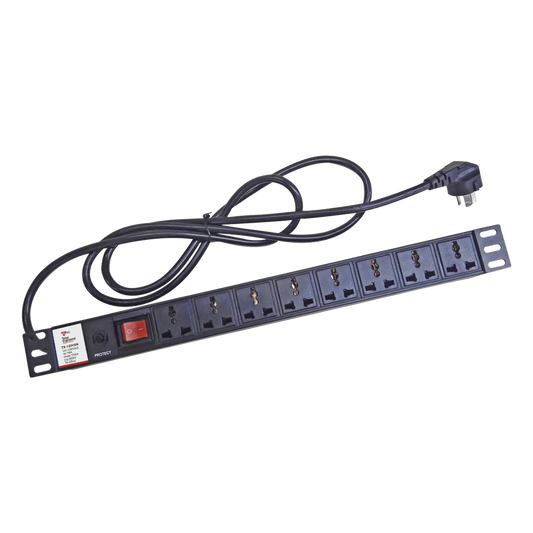 Protector de 120 Vca con 8 contactos de alimentación en color negro para aplicaciones en Rack