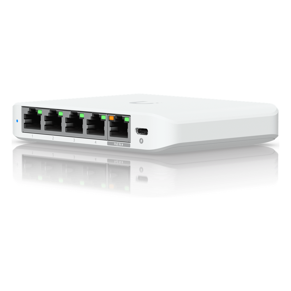 USW Flex Mini 2.5G Switch de 5 puertos 2.5G, Compacto, para Escritorio, se puede Energizar por PoE o con un Adaptador tipo USB-C