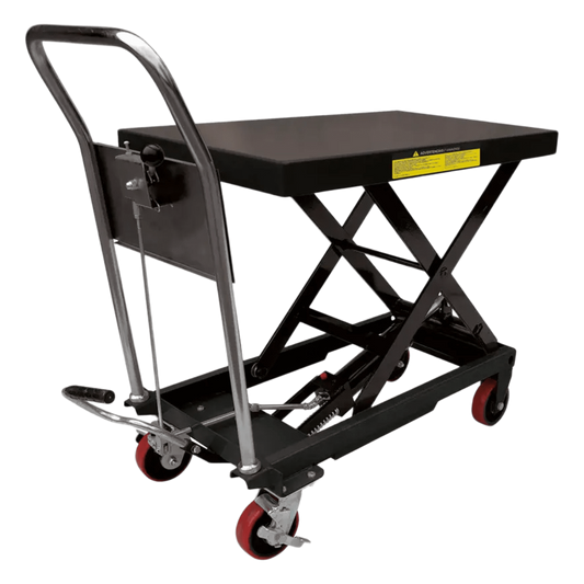 Mesa Elevadora Hidráulica / Capacidad 300 kg a 1 t / Ruedas de Poliuretano / Sistema Hidráulico con Freno / Soporte de Tijera / Ideal para Cargas Medias y Pesadas