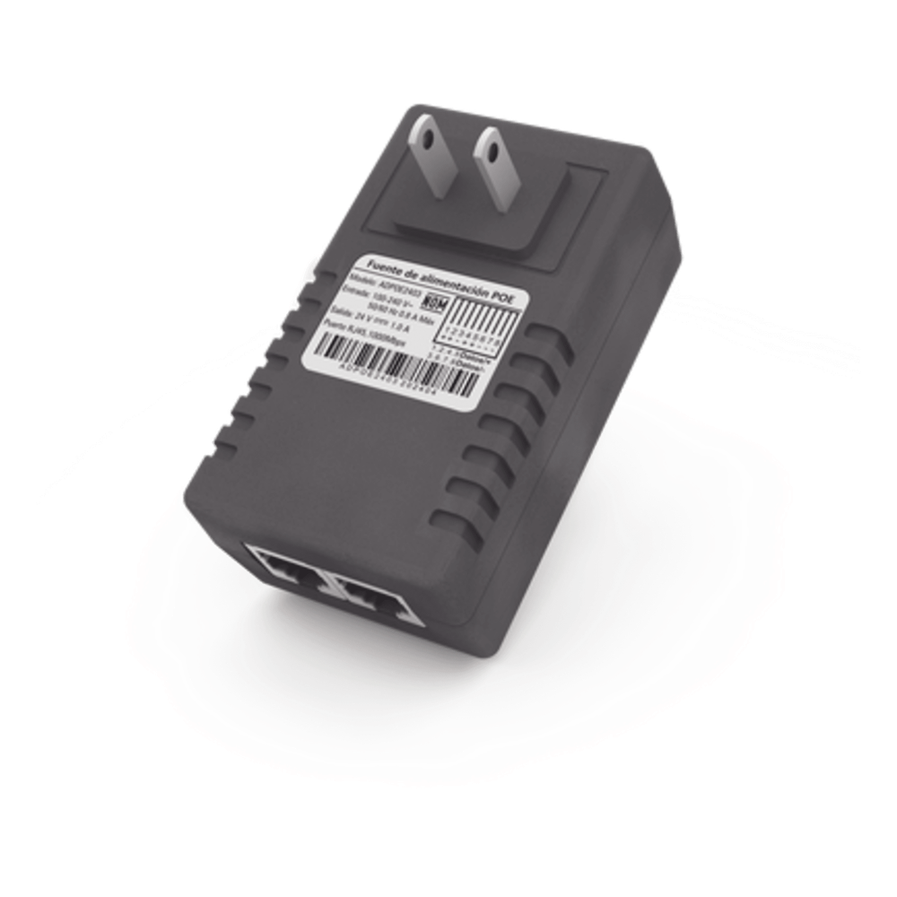 Adaptador de pared / Inyector PoE / 48 Vcc / 0.5 A / Controlado por chip IC / Protección contra OV, OC, SC, UV/  Fácil de instalar