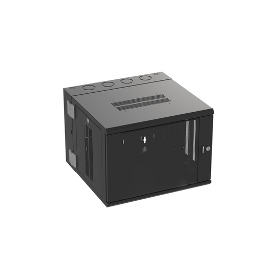 Gabinete PanZone de Montaje en Pared, de 19in, Puerta con Ventana de Seguridad, 9 UR, 635mm de Profundidad, Color Negro