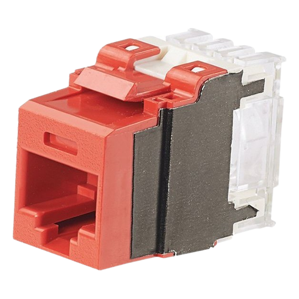Conector Jack Estilo 110 (de Impacto), Tipo Keystone, Categoría 6A, de 8 Posiciones y 8 Cables, Color Rojo