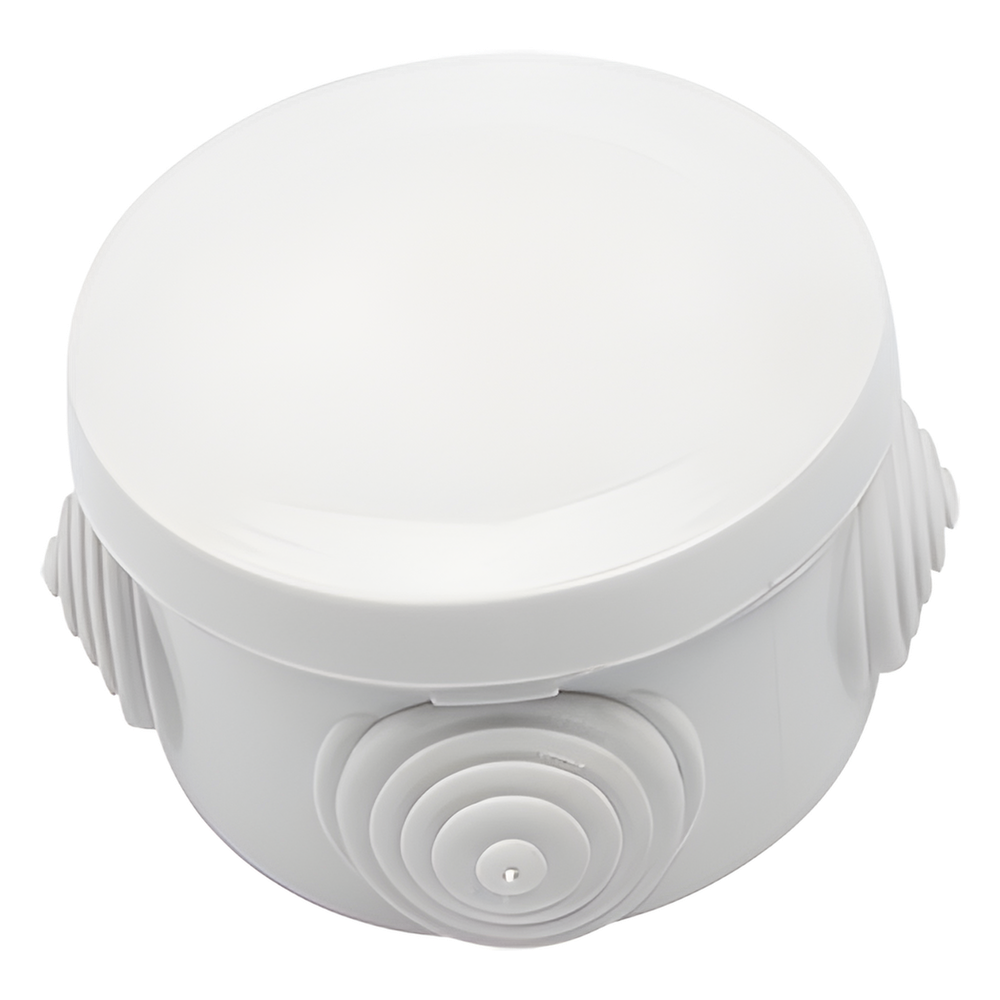 Caja Derivación-Conexión de Plástico Circular con 4 Glándulas de Goma (70 diámetro X 48 alto mm). Para Instalaciones Comerciales,  Residenciales e Industriales. Cerrado a Presión.