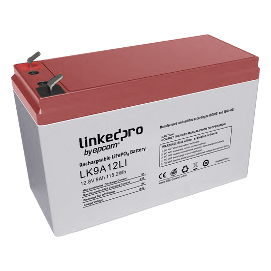 Batería de Litio 12.8 Vcc / 9 Ah / Tecnología LiFePO4 /2000 Ciclos de Vida/ Para uso en equipo electrónico, UPS (litio) / Incendio/ Control de acceso / Video Vigilancia / Terminales F1 ( Incluye adaptador para terminal F2 )