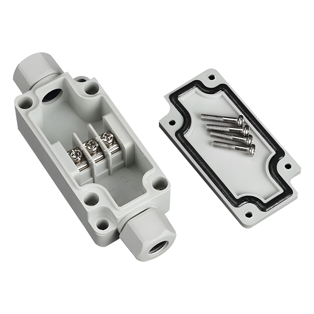 Caja de Conexión Exterior con Terminales Intermedias para 3 Líneas (Tornillo simple). Incluye Glándulas.