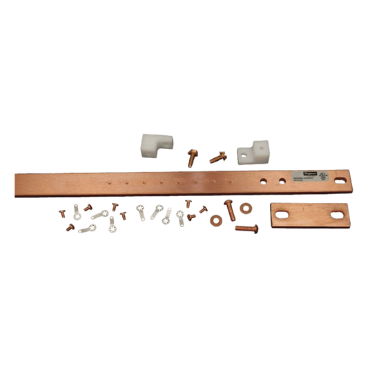 Barra de Tierra Física para Rack 19" (482.6 mm) / 1 UR / Aleación de Cobre 110 Estañado / Espesor 6 mm / Cumple EIA-310-D / Incluye Kit de Montaje