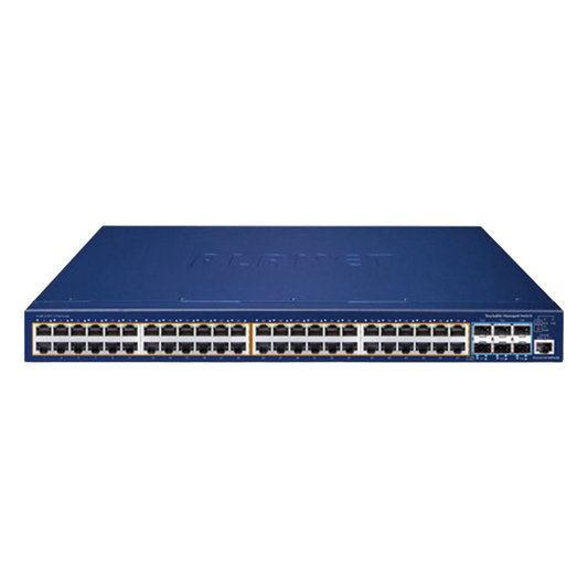 Switch Administrable Stacking Capa 3, 48 Puertos PoE Gigabit 802.3at, 6 Puertos SFP de 10 G, Entrada de Alimentación Redundante de 55 V cc.