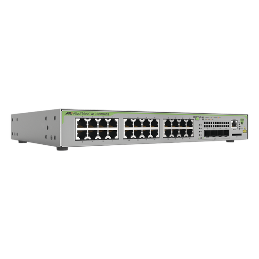 Switch Administrable CentreCOM GS970M, Capa 3 de 24 Puertos 10/100/1000 Mbps + 4 SFP Gigabit