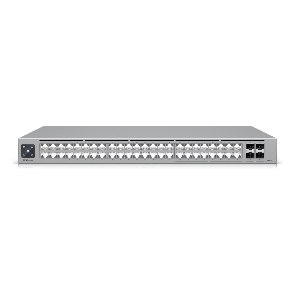 UniFi Switch Pro Max 48 – Switch Capa 3 con 48 Puertos (16 × 2.5 GbE y 32 × 1 GbE), 4 Puertos SFP+ 10G y Pantalla Informativa Integrada
