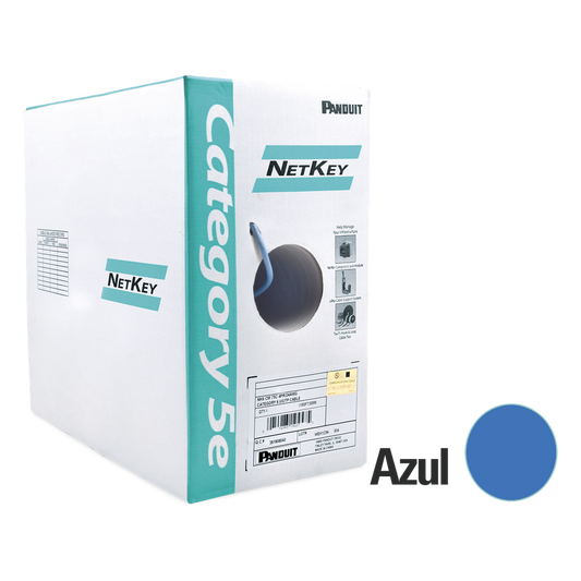 Bobina de Cable UTP de 305 Metros (1000 Pies) de Cobre, NetKey, Azul, Categoría 5e (24 AWG), Riser (CMR), de 4 Pares