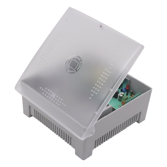 Fuente de Poder con Gabinete de 4 Salidas de 11 - 15 Vcc / 5 Amper /  Voltaje de Entrada: 96 - 264 Vca / Soporta Protección contra Sobrecorriente de Salida, Protección contra Cortocircuito / Led Indicador