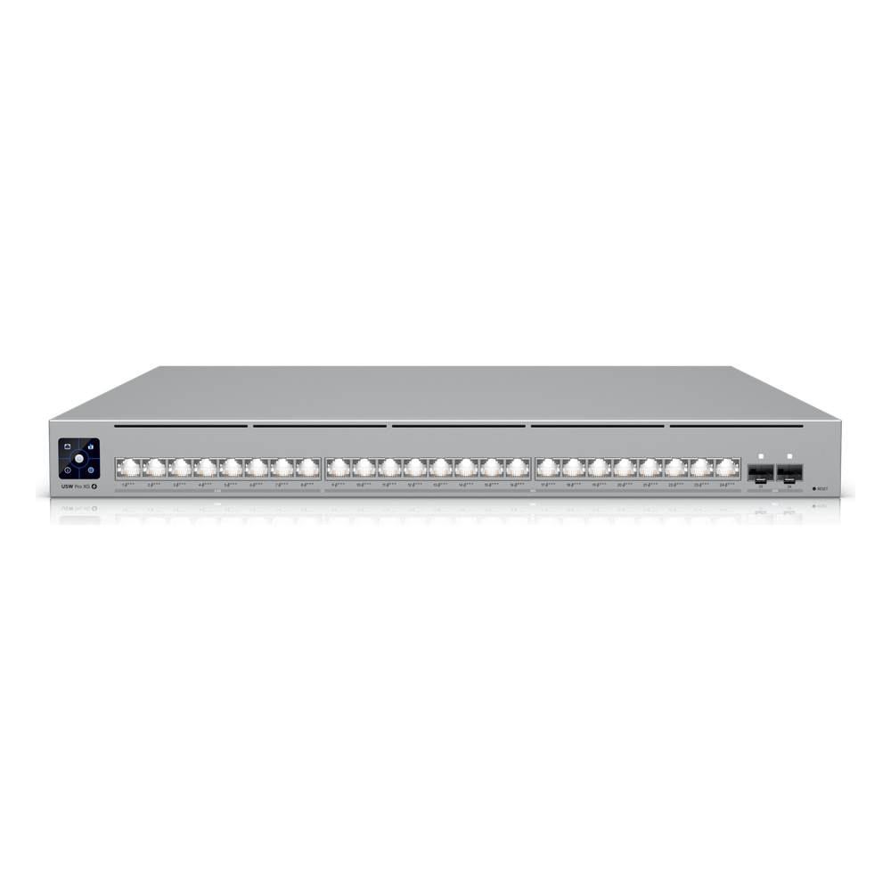 UniFi Switch USW-Pro-XG-24-PoE / Capa 3 / 24 puertos PoE+++ (16 × 10 GbE, 8 × 2,5 GbE) + 2 puertos SFP28 25 G / 720 W PoE total