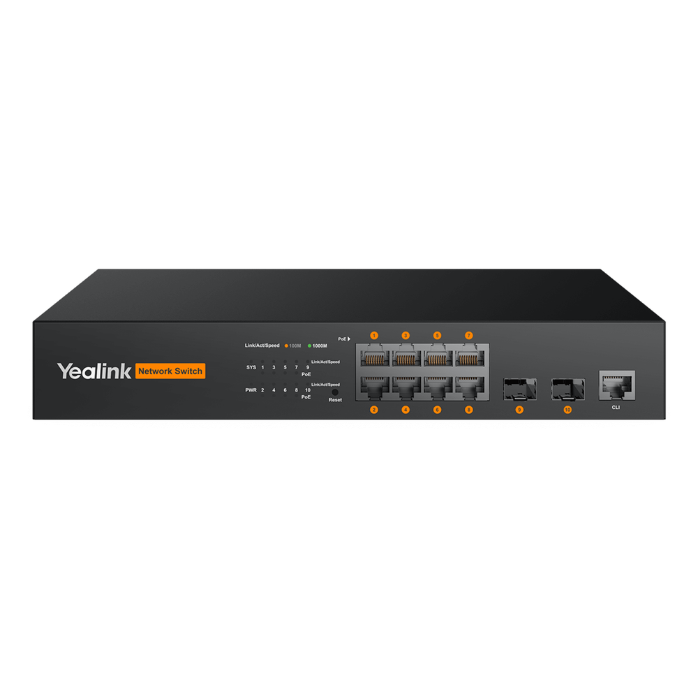 Switch PoE L2+ de Yealink RCH80 para AV sobre IP con puertos Gigabit PoE+ y fibra óptica