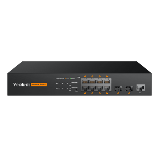 Switch PoE L2+ de Yealink RCH80 para AV sobre IP con puertos Gigabit PoE+ y fibra óptica
