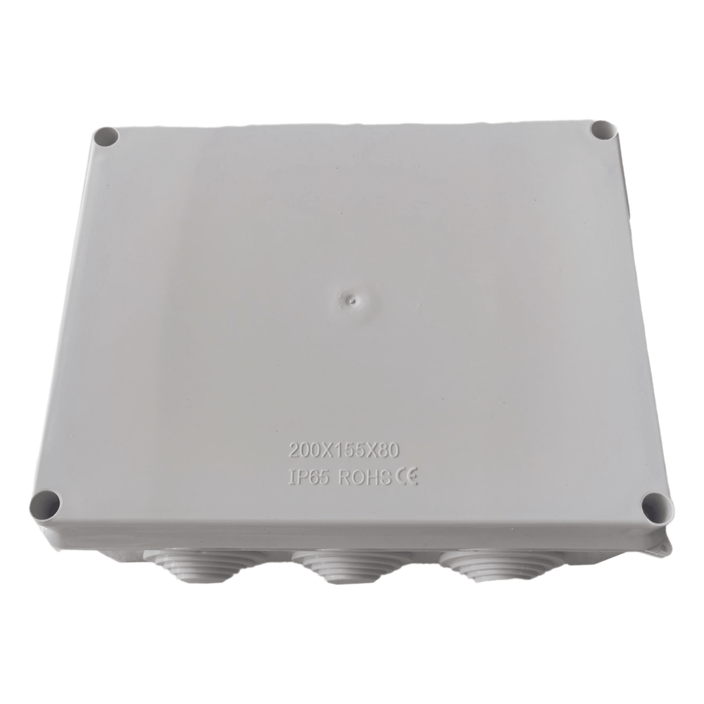 Caja de Derivación-Conexión para Exterior IP65 con 10 Entradas / 200 x 155 x 80 mm / Sellado Seguro con Empaque + 4 Tornillos / Resiste Agua, Polvo y Sol Directo