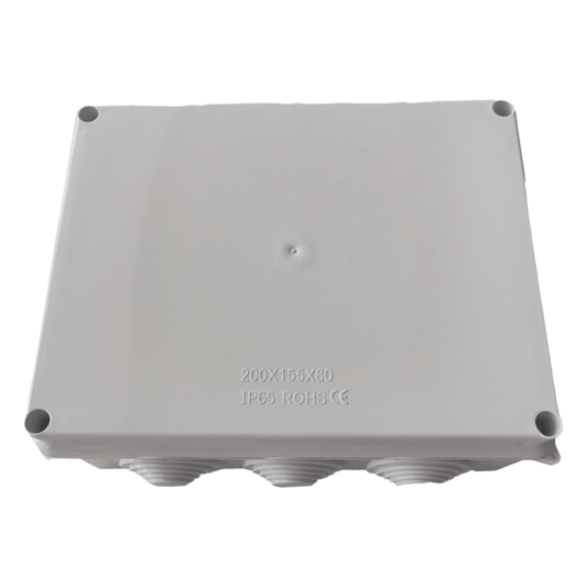 Caja de Derivación-Conexión para Exterior IP65 con 10 Entradas / 200 x 155 x 80 mm / Sellado Seguro con Empaque + 4 Tornillos / Resiste Agua, Polvo y Sol Directo