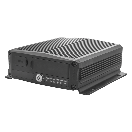 DVR Móvil / Multiplataforma / 4 Canales AHD + 2 canales IP/ Almacenamiento en Memoria Micro SD / H.265 / Chip IA Embebido / Soporta 4G / GPS