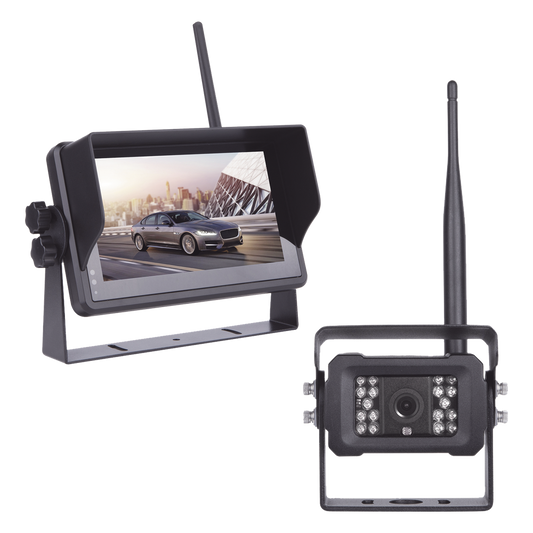 Sistema Profesional Inalámbrico de Cámara de Reversa Infrarroja y Monitor Touch de 7" para Vehículos de Trabajo y Montacargas