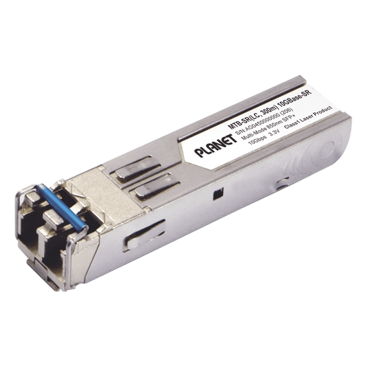 Transceptor Industrial, SFP de 10 G, Conector LC, Fibra Multimodo, Hasta 300 m, Soporta temperaturas de -40 a 85°C.