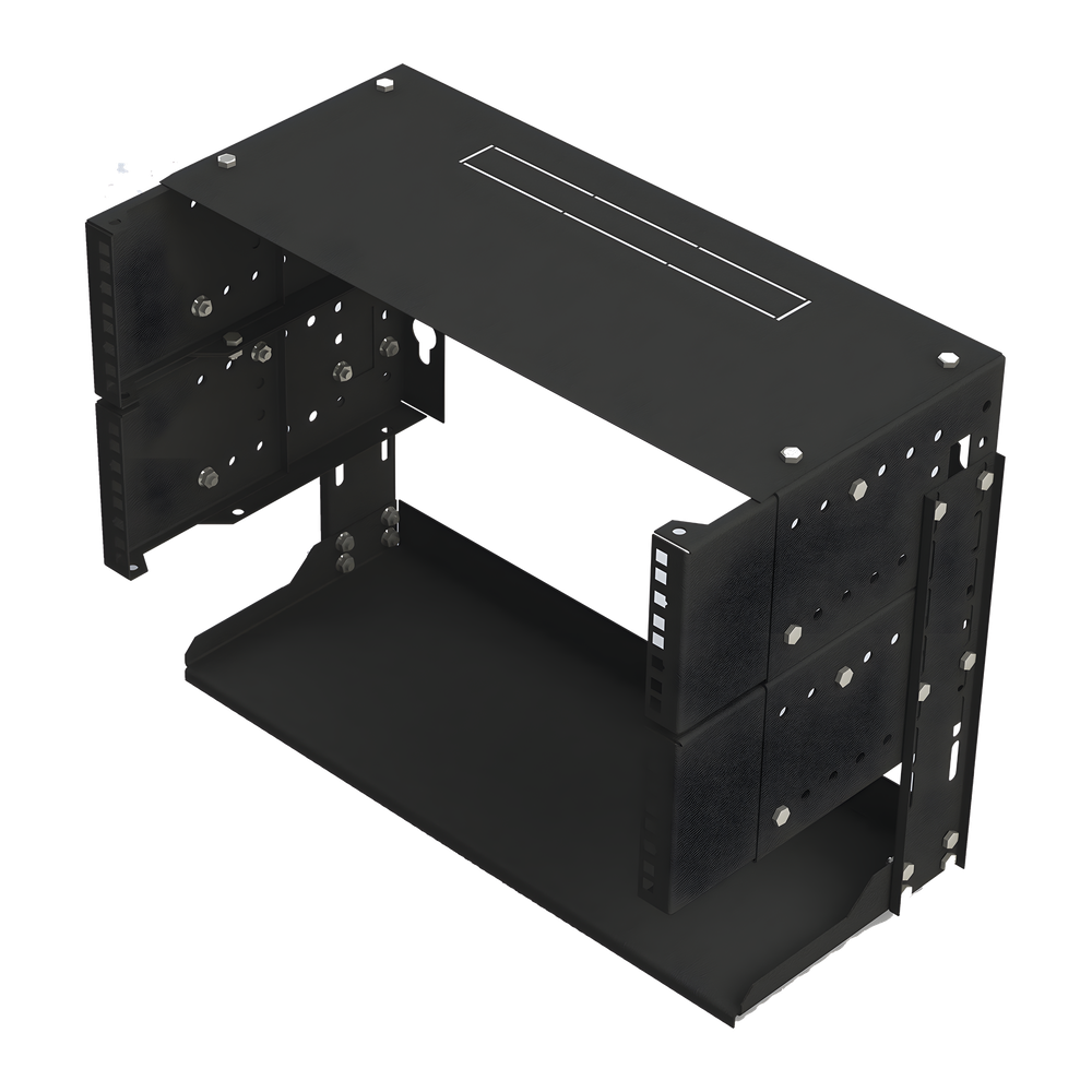 Rack Abierto de montaje en Pared, de 19in, 5 Unidades de rack, Profundidad Ajustable (8" a 12") con Charola de Uso Múltiple.