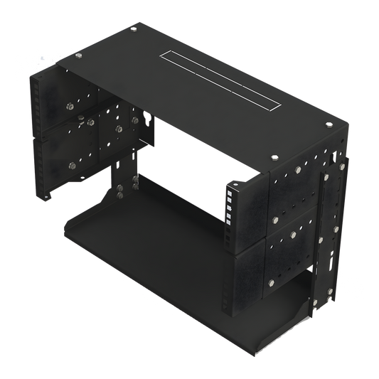 Rack Abierto de montaje en Pared, de 19in, 5 Unidades de rack, Profundidad Ajustable (8" a 12") con Charola de Uso Múltiple.