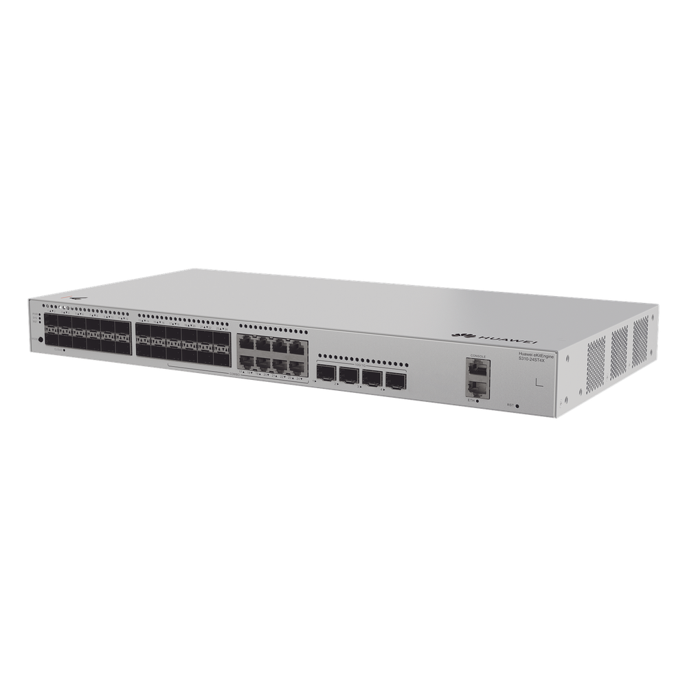 Switch de Distribución/Core Gigabit Administrable  Capa 3 / 24 puertos 1GE SFP ( Combo con 8 Puertos 10/100/1000 Mbps) / 4 Puertos 10GE SFP+ Uplink / ERPS / Rutas Estáticas / iStack / Administración Nube Gratis