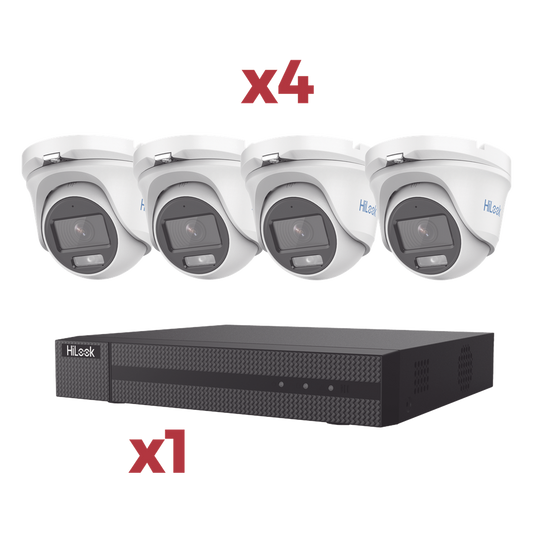 [Kit] DVR 4 Canales TurboHD + 1 Canal IP / 2 Megapixel (1080pLite) / AcuSense Lite / Audio por coaxitron / 1 Bahia de disco duro / 4 Cámaras Metalicas / 2 Megapixel tipo turret / ColorVu Lite + Microfono Integrado