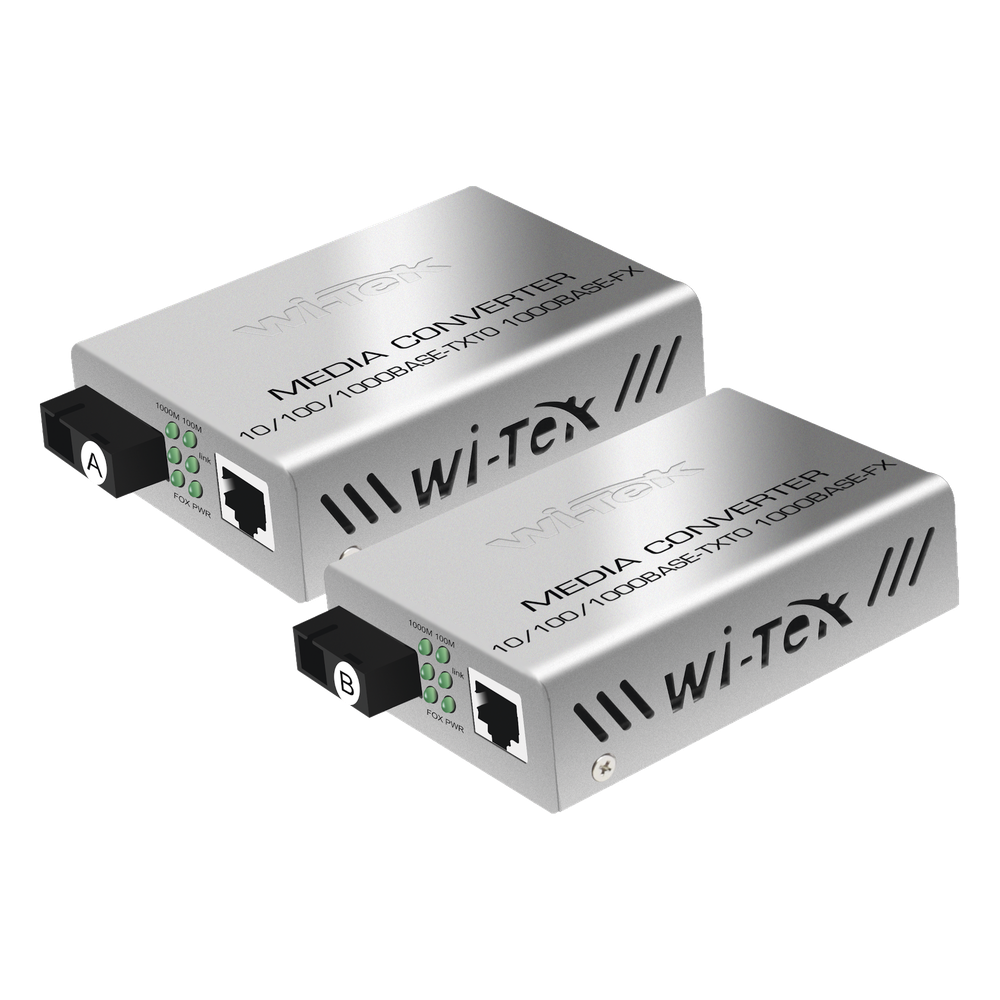 Convertidor de medios / Hasta 20 Km / 1 puerto SC/UPC 1000Mbps / 1 puerto RJ45 1000Mbps / WL: Tx 1310nm - Rx 1550nm / incluye 2 piezas A y B