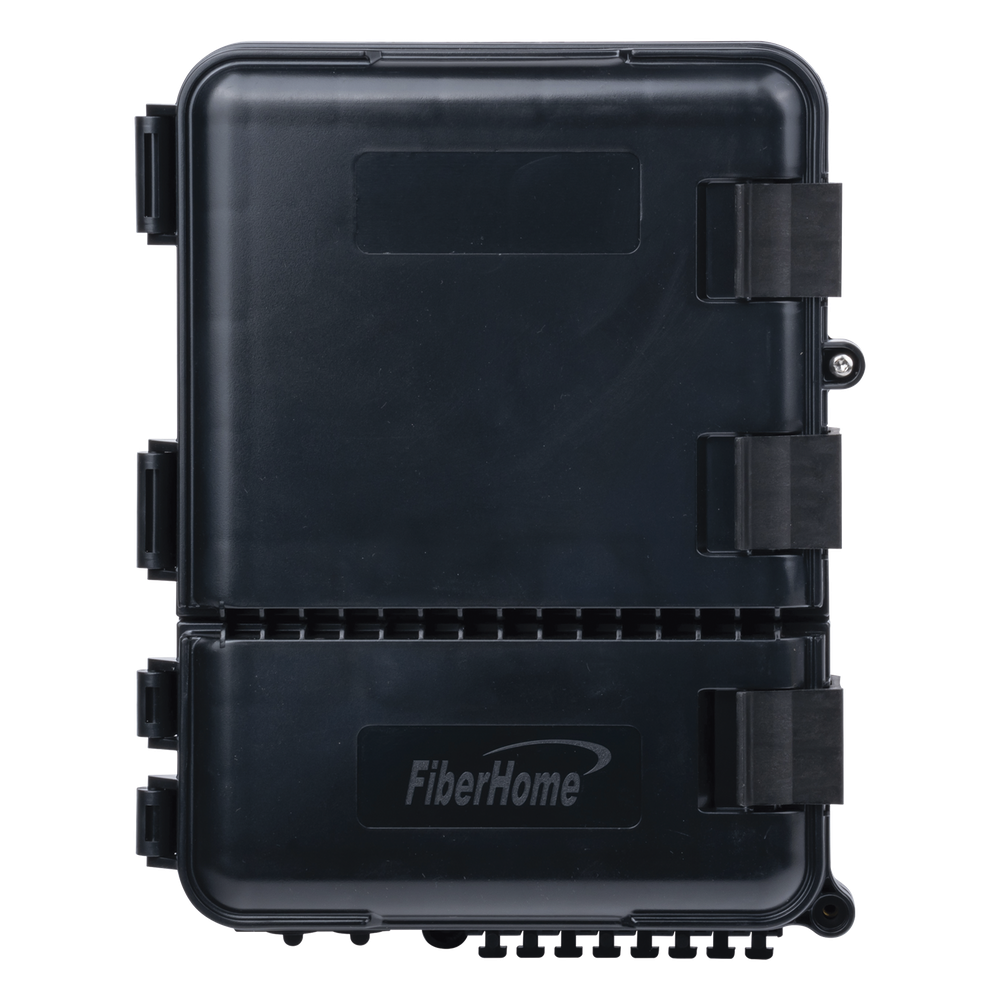 Caja de Distribución de Fibra Óptica para 24 Empalmes, con 8 Acopladores SC/APC Simplex, Exterior IP55, Color Negro