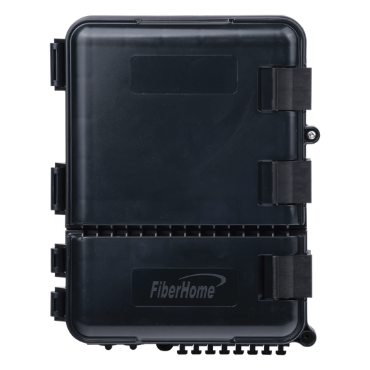 Caja de Distribución de Fibra Óptica para 24 Empalmes, con 8 Acopladores SC/APC Simplex, Exterior IP55, Color Negro