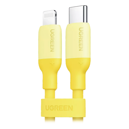 Cable USB-C a Lightning / Certificado MFi / 1 Metro / Adecuado para iPhone, iPad, iPod / Carga Rápida PD 20W /  Sincronización de Datos de hasta 480 Mbps / Goma de Silicona y  TPE. / Suave al Tacto / Color Yellow