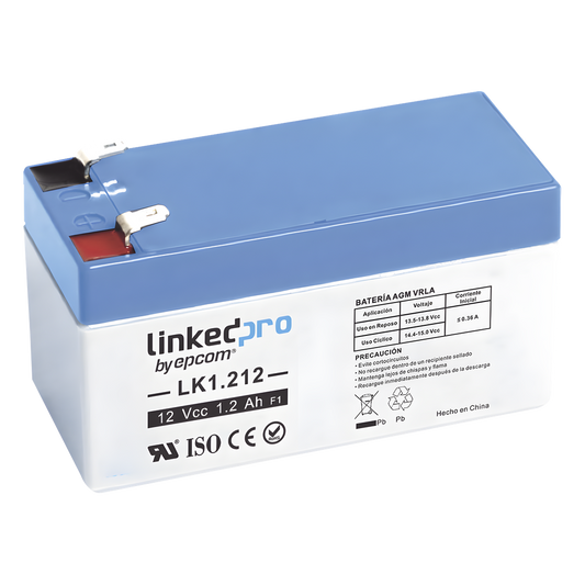 Batería de respaldo 12V | 1.2 Ah | AGM | Especial para seguridad electrónica | UPS | Sistemas de Emergencia  | Vida útil 5 años | Terminales F1  + Adaptador F2