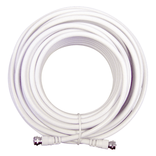 Jumper Coaxial con Cable Tipo RG-6 en Color Blanco de 15.24 Metros (50 Pies) de Longitud y Conectores F Macho en Ambos Extremos. 75 Ohm de Impedancia.