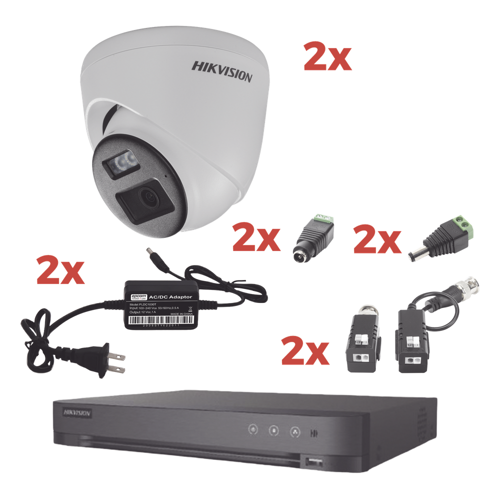 Kit Audio Bidireccional TurboHD 1080p / DVR 4 Canales / 2 Cámaras Eyeball (Exterior) con Bocina y Microfóno Integrado / 2 Fuentes de Poder / Accesorios
