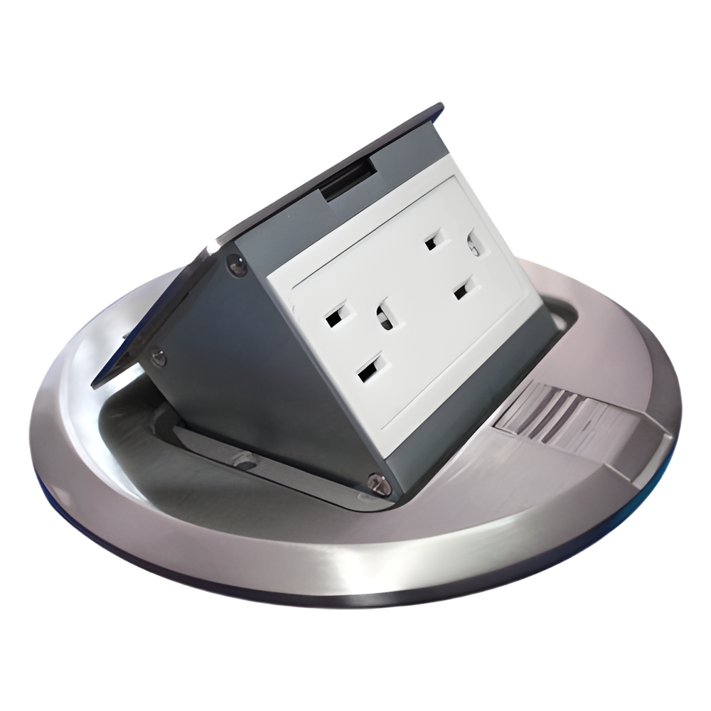 Mini Caja de Piso Redonda Acero Inoxidable (2 Contactos) (11000-12201)