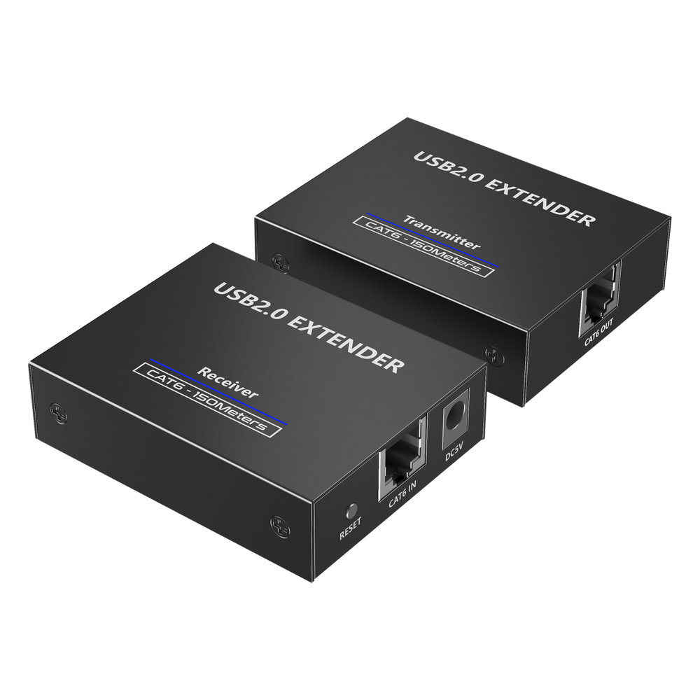 Kit EXTENSOR USB 2.0 de 4 Puertos para Distancias de Hasta  150 m | Soporta USB 2.0, USB 1.1 y USB 1.0 | UTP Cat 5e/6/6a/7 | Soporta Switch Gigabit | Ideal para Cámaras WEB, Impresoras, Escáner, Memorias, Mouse, etc.