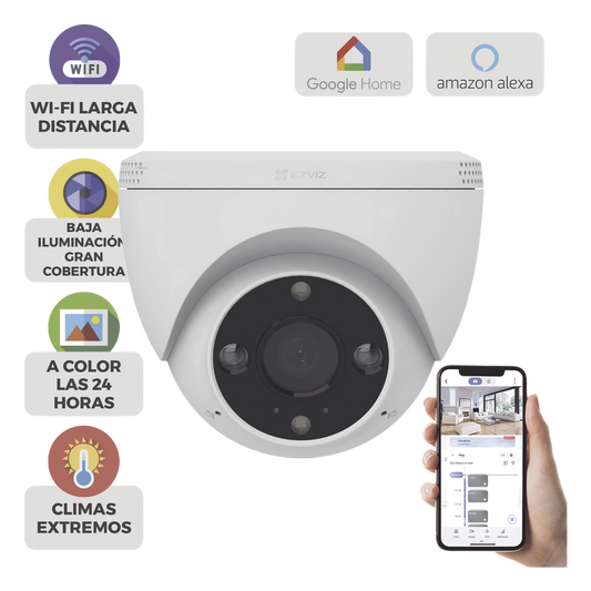 Domo IP 3 Megapíxel (2K) / Wi-Fi / Sirena y Estrobo /Audio de Dos Vías / Detección Humana y Vehiculo / Notificación Push / Audios Personalizables / Ranura Para Memoria hasta 512GB / Uso en Exterior IP67