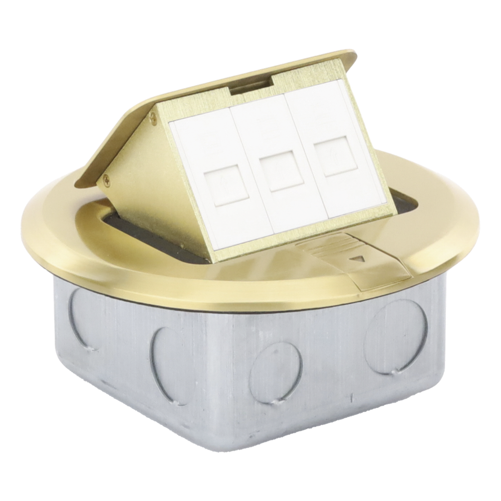 Mini Caja de Piso Redonda para Datos o Conectores Tipo Keystone, Color Bronce (3 Contactos) (11000-12102)
