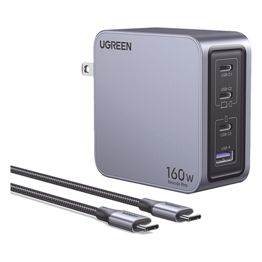 Cargador Rápido GaN / 160W Máximo / 3 USB-C + 1 USB-A / PD3.1 140W / PPS / UFCS / QC5 / Protecciones Múltiples / PC 94-V0