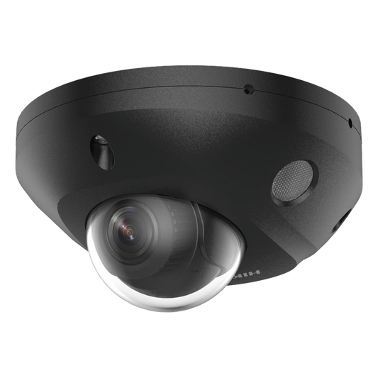 [Dual Light + 2 Micrófonos Integrados] Mini Domo IP 4 Megapixel / Color Negro / Lente 2.8 mm / 30 mts Luz Blanca + 30 mts IR / ACUSENSE / Exterior IP67 / IK08 /  WDR 120 dB / PoE / ONVIF / Alarmas I/O / Micro SD / ACUSEEK