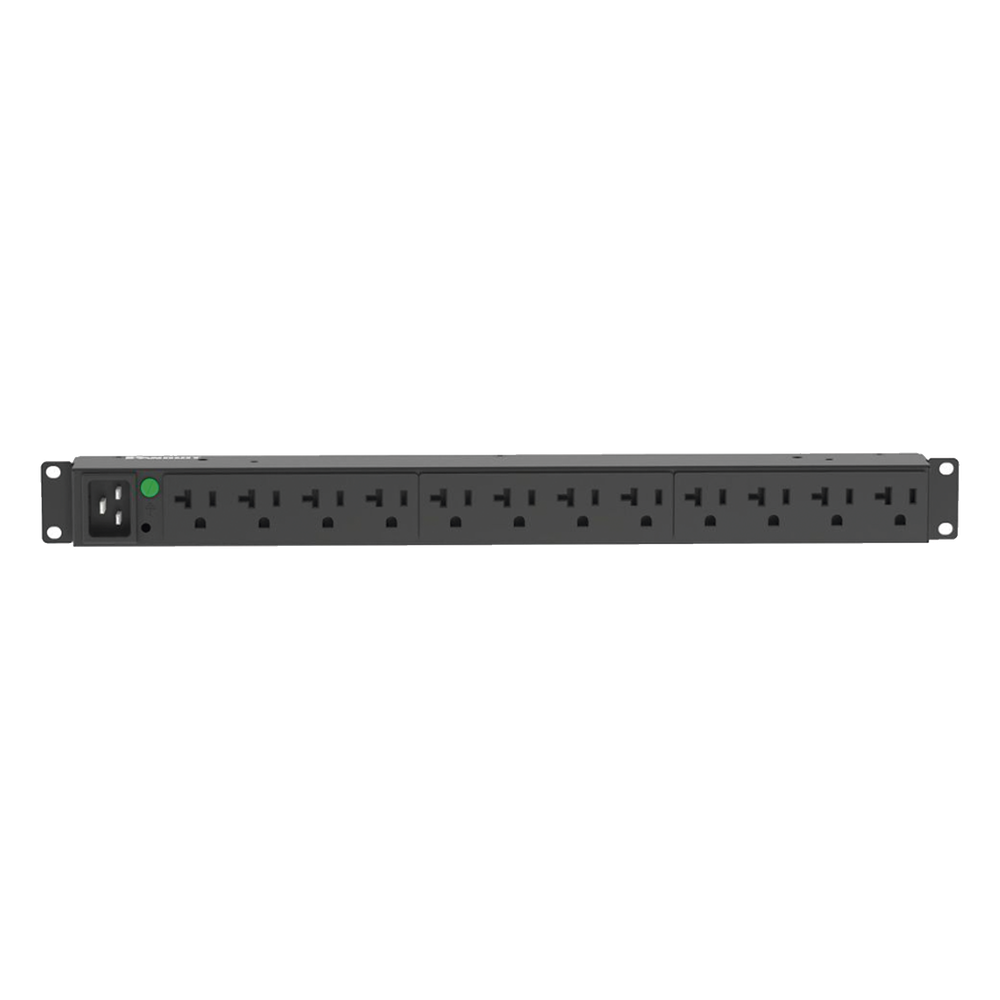 PDU Básico para Distribución de Energía, Enchufe de Entrada NEMA L5-20P, Con 12 Contactos NEMA 5-20R, Instalación Horizontal de 19in, 1UR, 20 Amp, 120 Vca