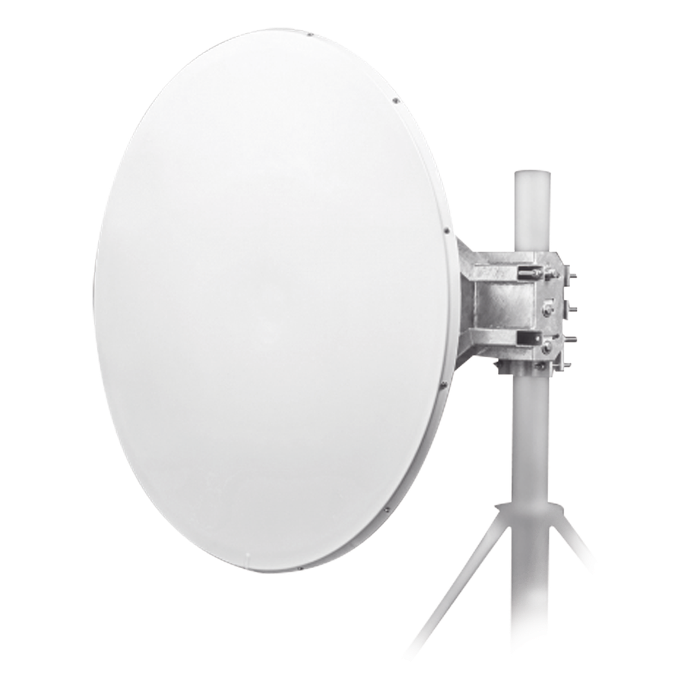 Antena direccional Alto Rendimiento / Parábola profunda para mayor aislamiento al ruido /4 ft / 4.9 a 6.1 GHz /  / Ganancia de 35 dBi / Soporte de acero inoxidable / Polaridad en 90 ° y 45 ° / Incluye montaje.