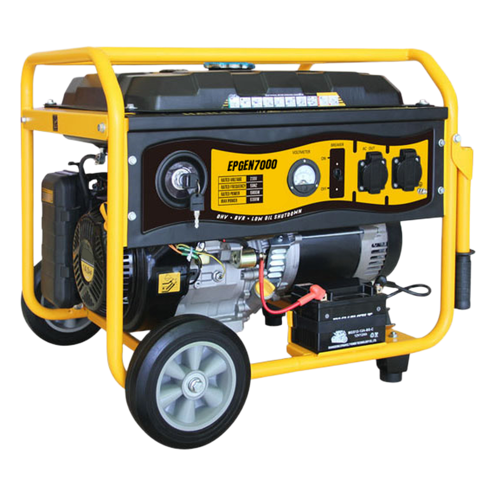 Generador a Gasolina / Planta de Emergencia de 6.5KW, 220Vac 2 Fases, Jaula con Ruedas para Fácil Traslado y Encendido Electrónico