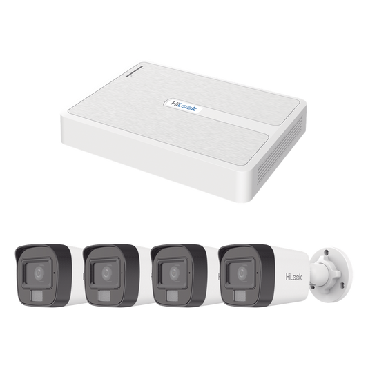 Kit IP 2 Megapixel / NVR de 8 Canales con 8 Puertos PoE / 4 Cámaras IP Bala Dual light para Exterior / Micrófono Integrado