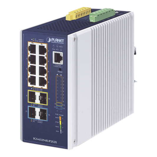 Switch Industrial Administrable Capa 3, Con 8 Puertos PoE Gigabit 802.3bt, 2 Puertos SFP de 1 G / 2.5 G, 2 Puertos SFP 10 G