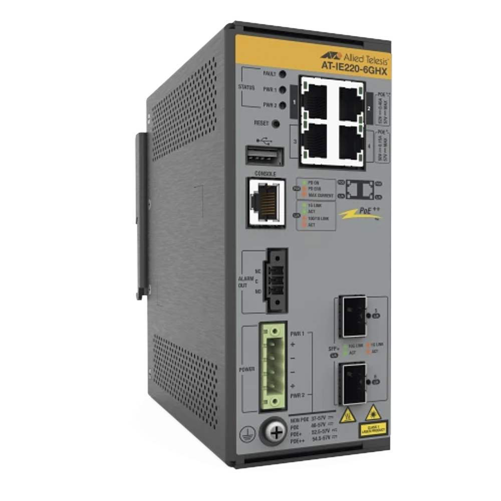 Switch Industrial L2+, Puertos 4x 10/100/1000T con PoE++, 2x 1G/10G SFP+, PoE++ (TAA)