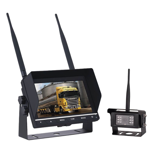 Sistema Profesional Inalámbrico de Cámara de Reversa Infrarroja y Monitor de 7" para Vehículos de Trabajo y Montacargas